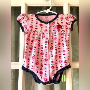 Carter’s size 6 months ladybug and floral snap up shortall onesie for girl baby